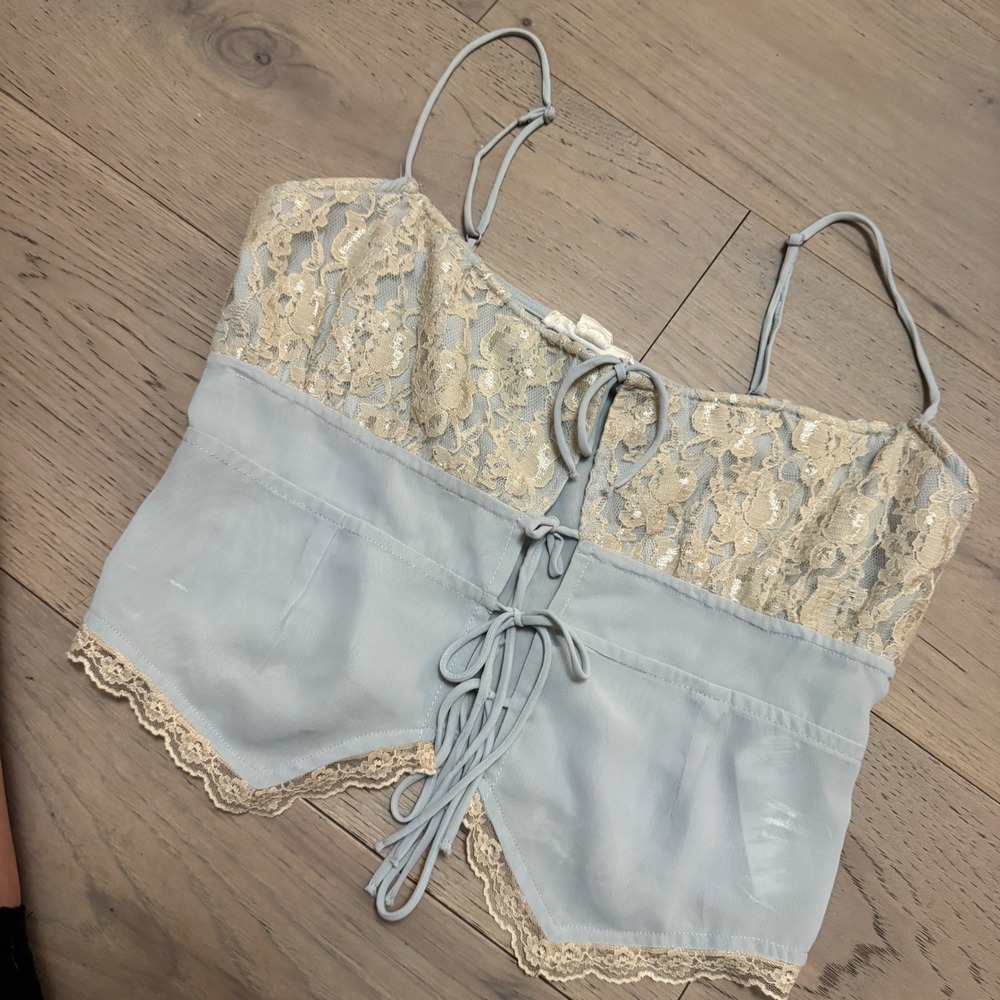 Y2K Inspo Light Before Dark UO Lace Corset Cami Top Blue Small S/P